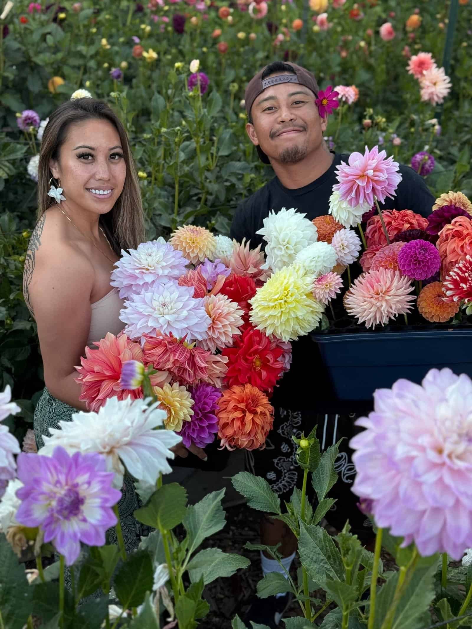 Dynomite Farm bouquet of dahlias on a table